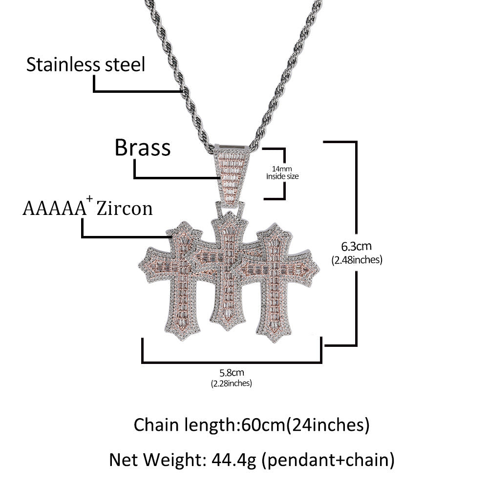 mens gold chain cross diamond-studded necklace - MERGE.DAY.1.FREESTYLE
