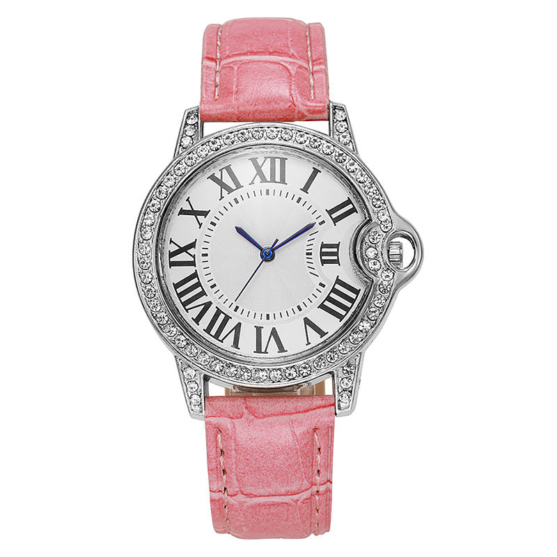 Fashion Diamond-Encrusted Women's Quartz Watch with Leather Strap - MERGE.DAY.1.FREESTYLE