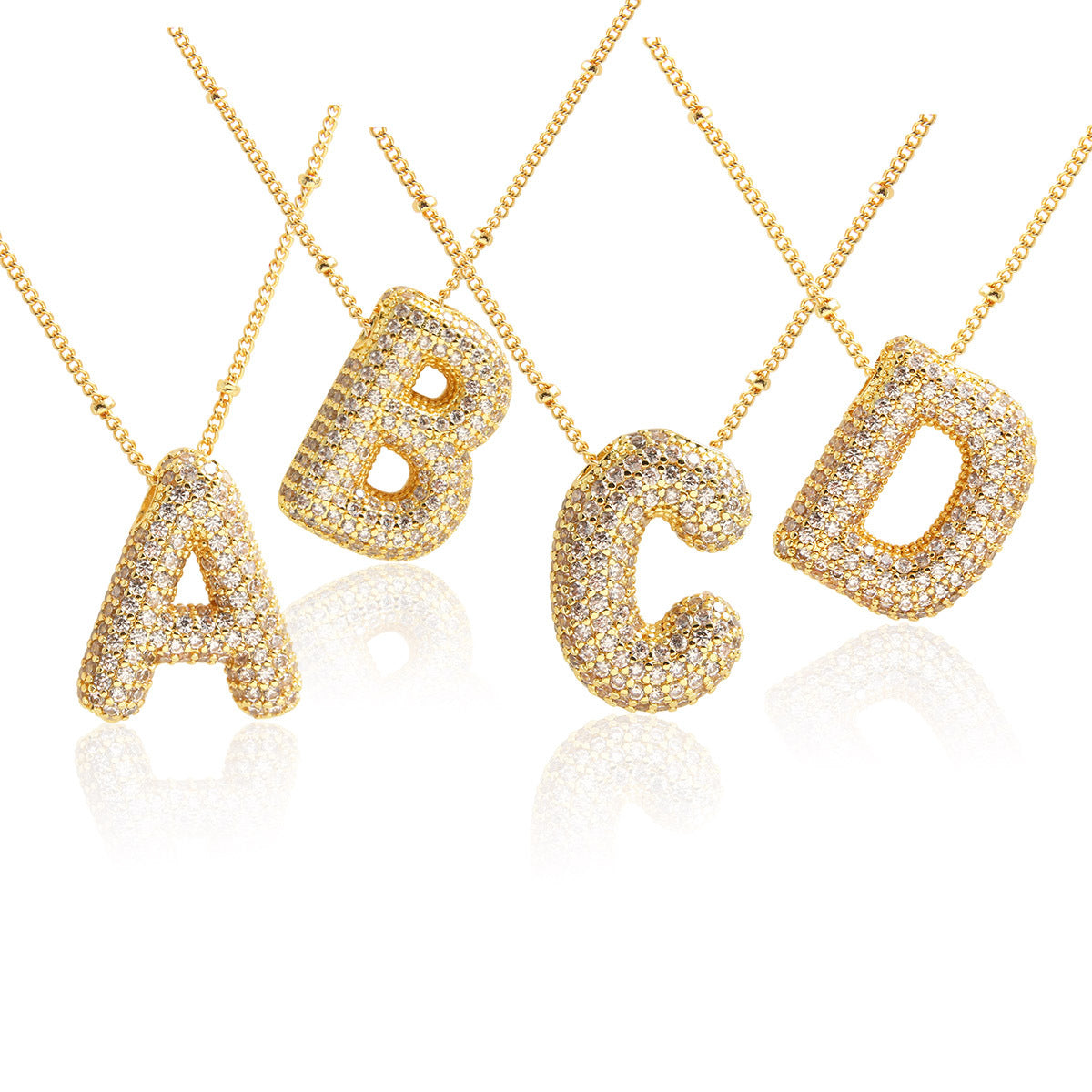 Bubble Initial Necklace 14k Gold Plated Cubic Zirconia - MERGE.DAY.1.FREESTYLE
