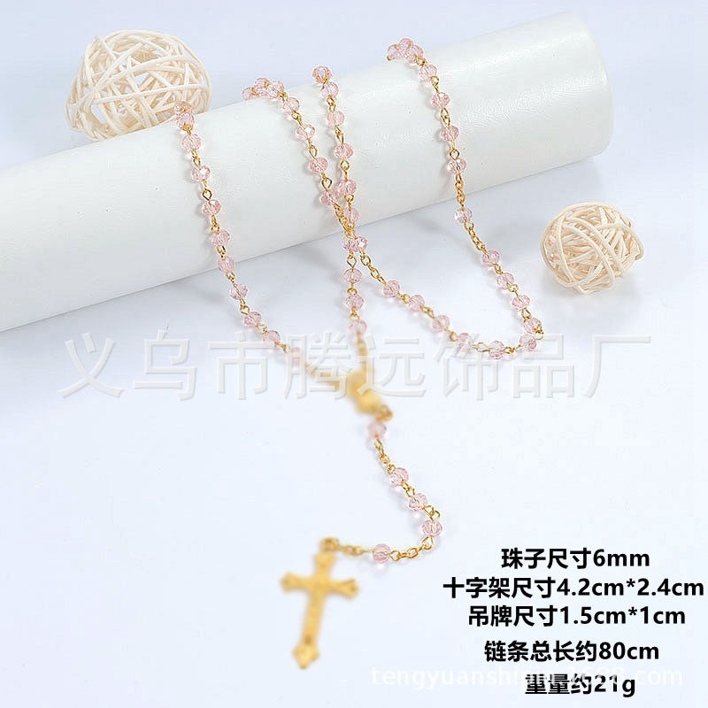 rosary necklace colorful pink crystal necklace - MERGE.DAY.1.FREESTYLE
