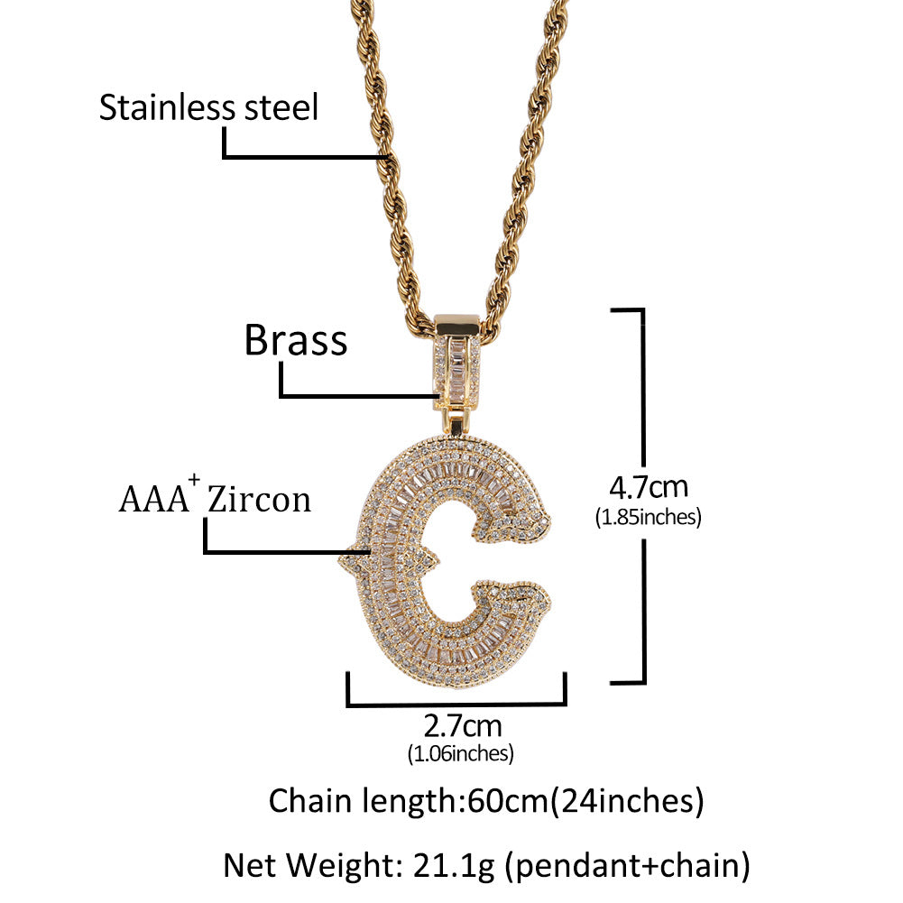 Hip-hop fully diamond-encrusted spiky rock sugar letter necklace - MERGE.DAY.1.FREESTYLE
