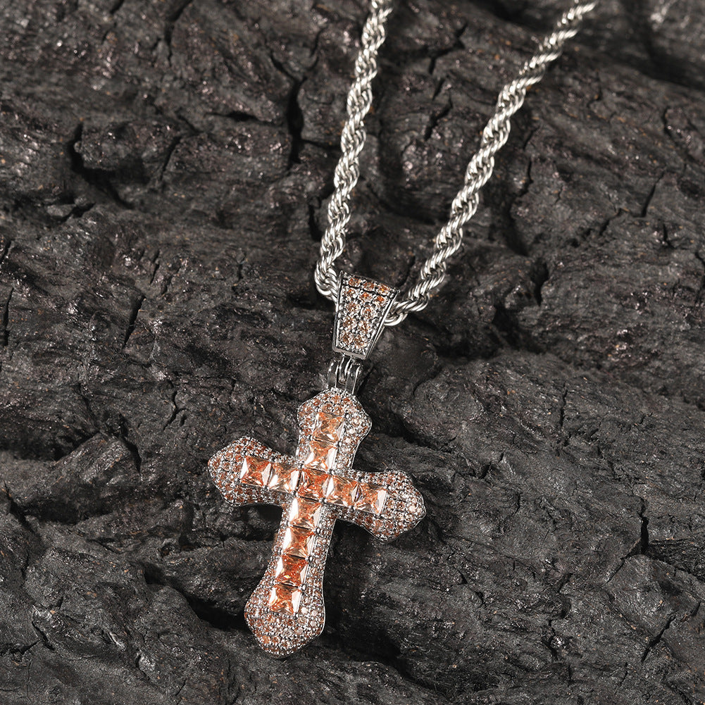Blue Zircon Cross Hip-hop Necklace - MERGE.DAY.1.FREESTYLE