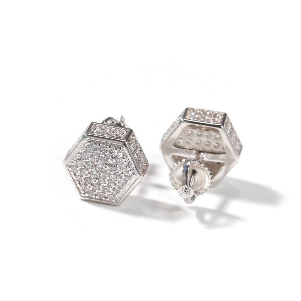 Hip Hop diamond-encrusted 925 silver stud earrings - MERGE.DAY.1.FREESTYLE