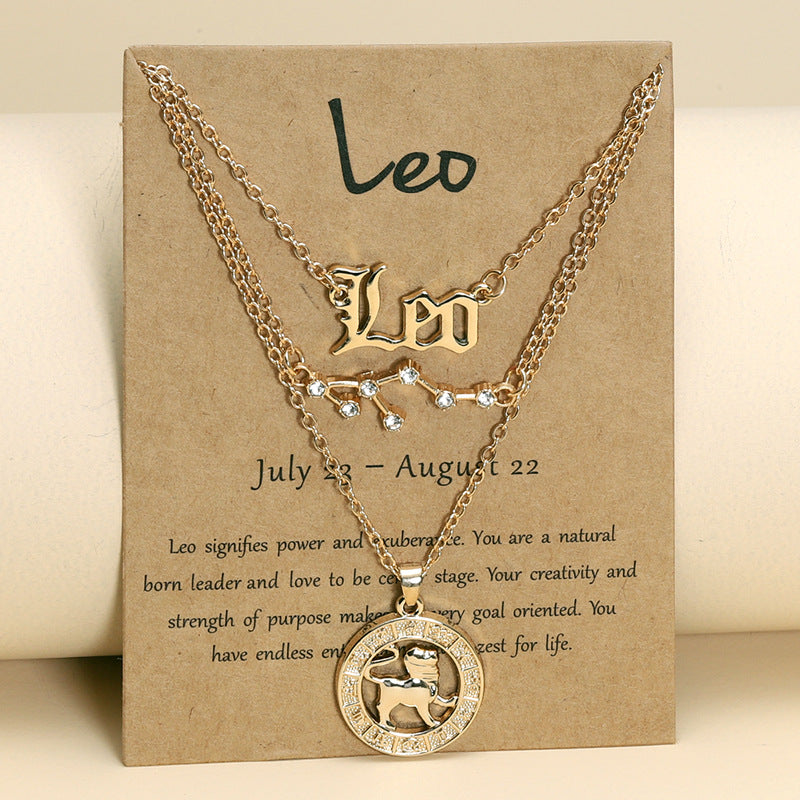 Zodiac Necklace Vintage English Star Image Pendant Three Piece Jewelry Set - MERGE.DAY.1.FREESTYLE