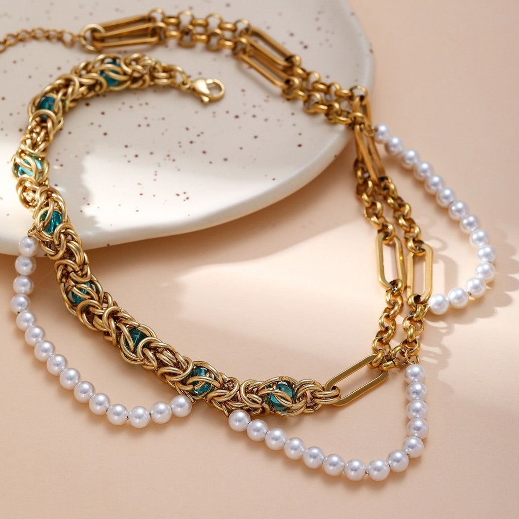 Double-layer pearl gold necklace - MERGE.DAY.1.FREESTYLE