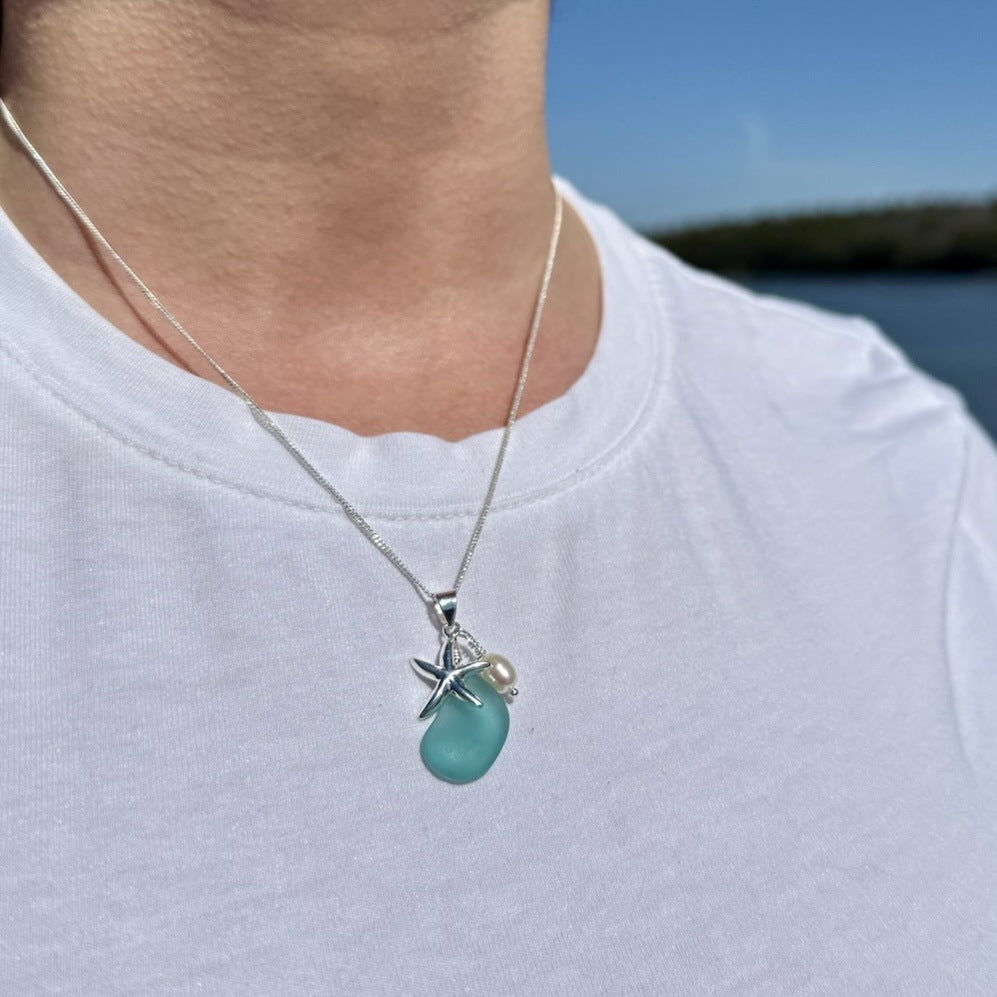 starfish necklace stone chalcedony pearl necklace - MERGE.DAY.1.FREESTYLE