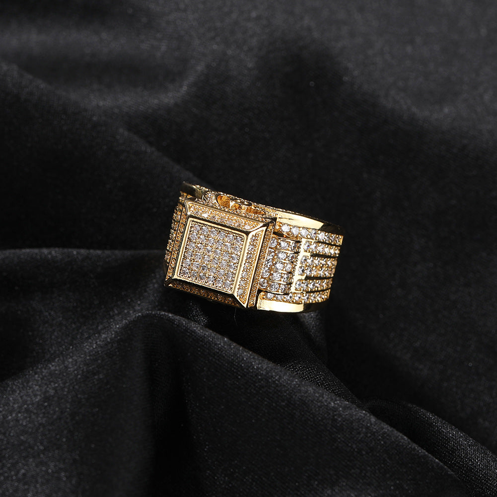 Hip-hop square diamond-encrusted couple ring - MERGE.DAY.1.FREESTYLE