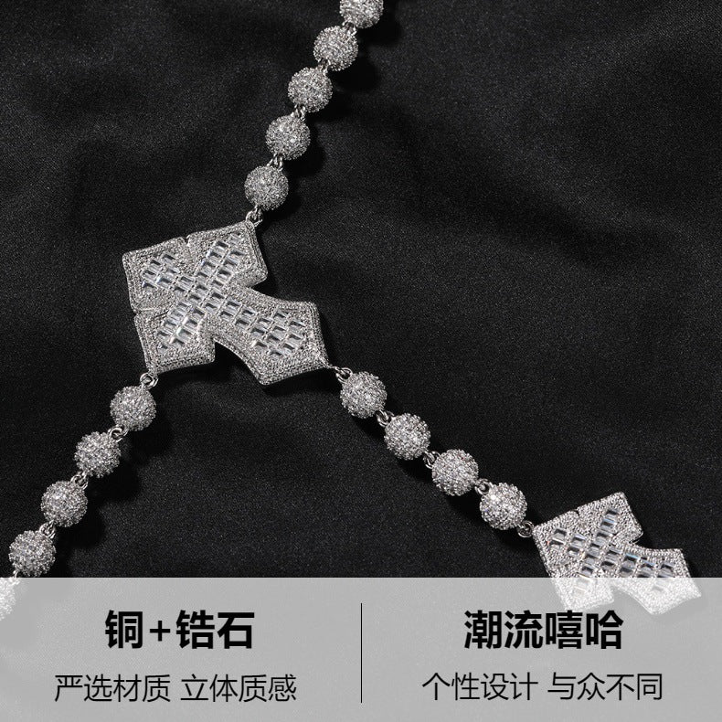 moissanite chain round bead cross necklace - MERGE.DAY.1.FREESTYLE