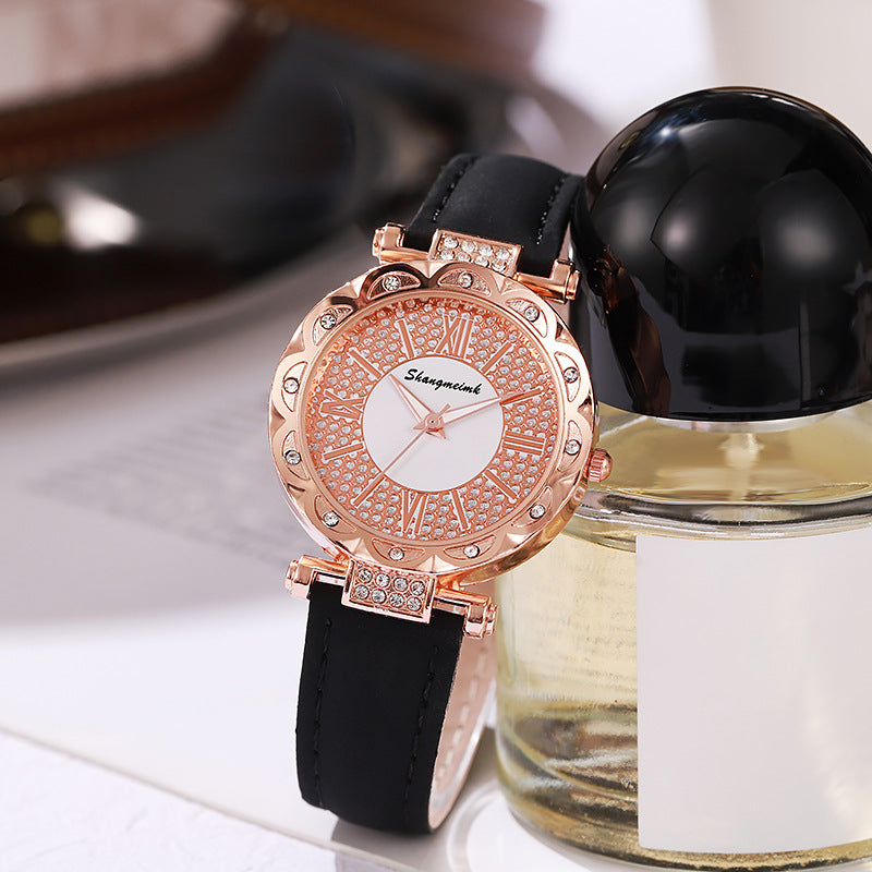 Korean-style quartz watch with a simple leather strap. - MERGE.DAY.1.FREESTYLE