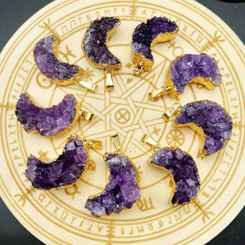 Amethyst Love Bezel Pendant Amethyst Teeth Hole Moon Peach Heart Shape Necklace - MERGE.DAY.1.FREESTYLE