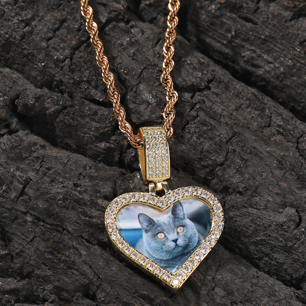 Customized photo heart shape pendant couple necklace - MERGE.DAY.1.FREESTYLE
