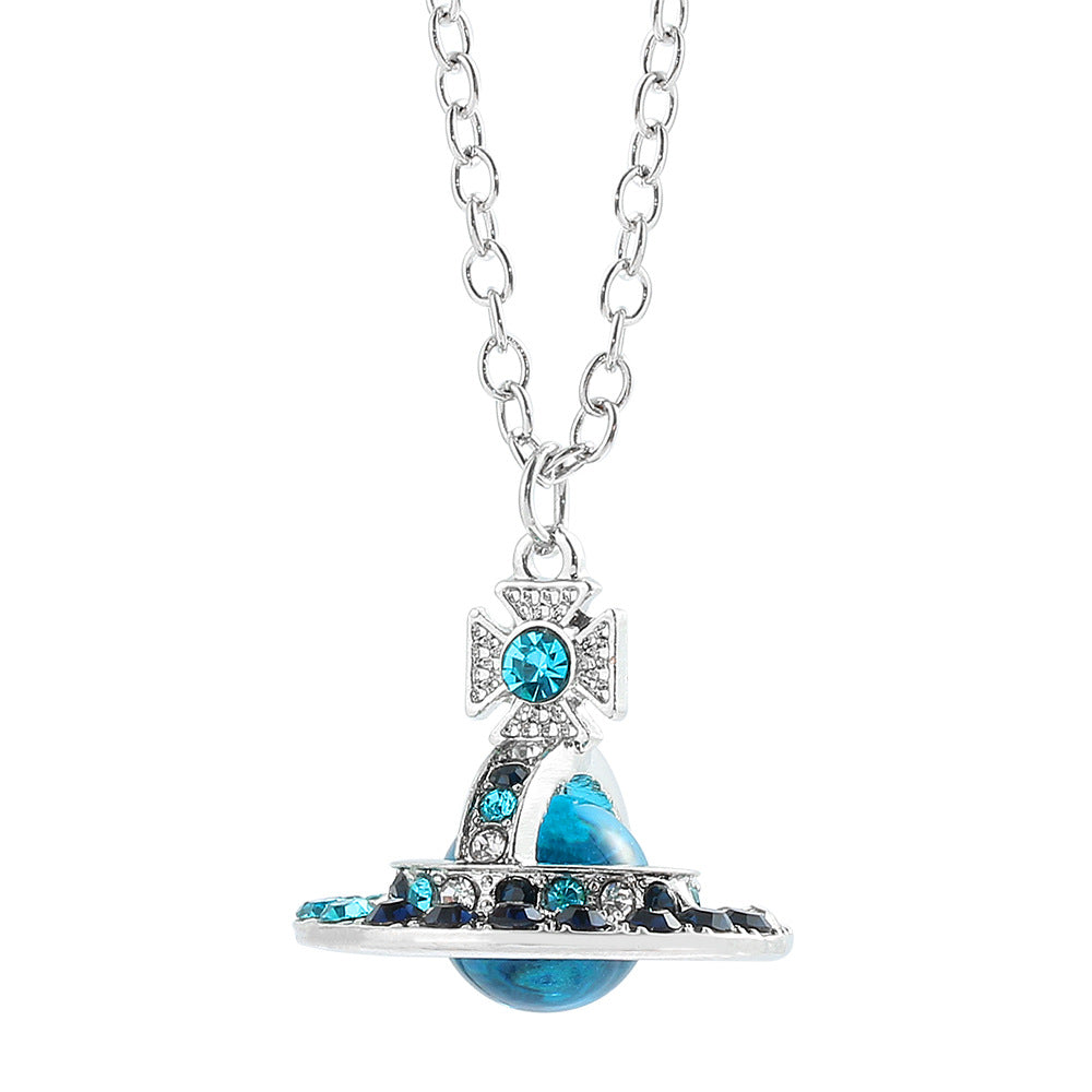 Saturn necklace, teardrop colored diamond earrings, Saturn earrings - MERGE.DAY.1.FREESTYLE