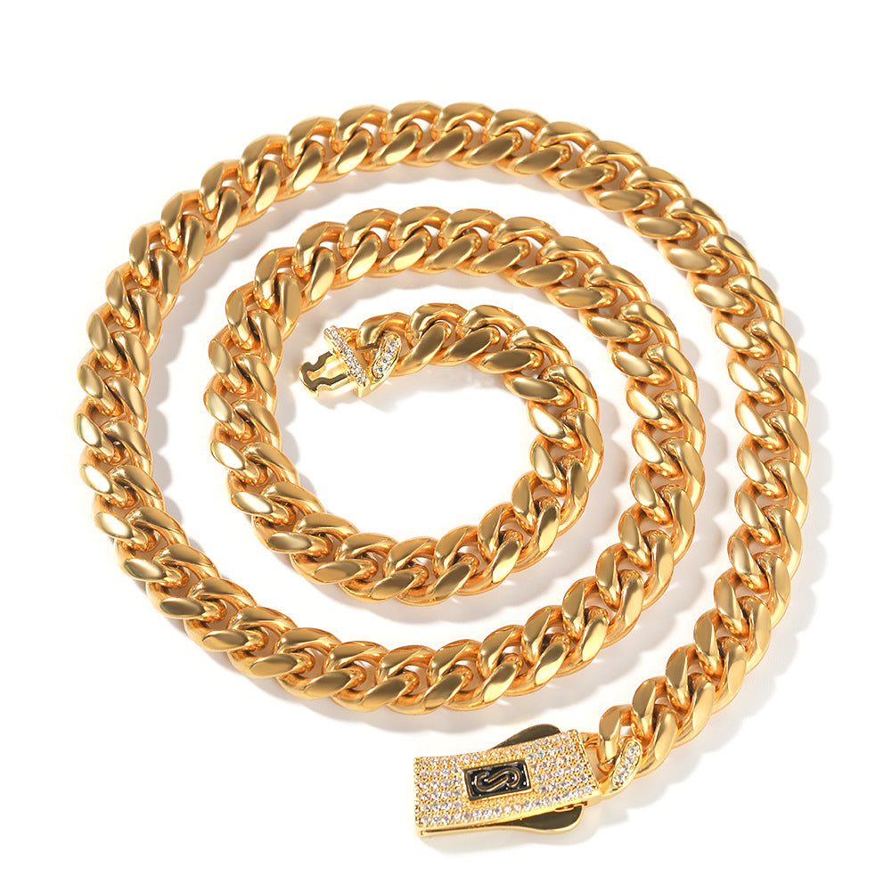 Hip-hop diamond-encrusted clasp smooth Cuban chain - MERGE.DAY.1.FREESTYLE