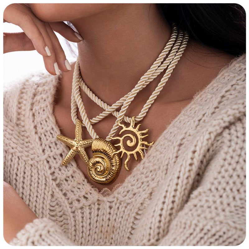 starfish necklace conch sun thick rope necklace - MERGE.DAY.1.FREESTYLE