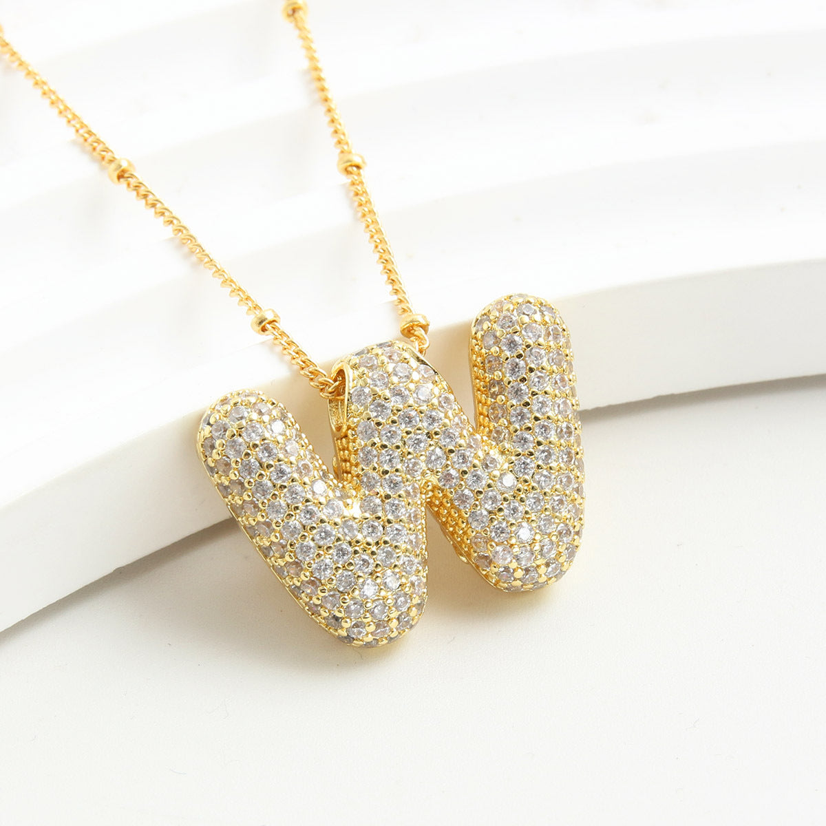 Bubble Initial Necklace 14k Gold Plated Cubic Zirconia - MERGE.DAY.1.FREESTYLE