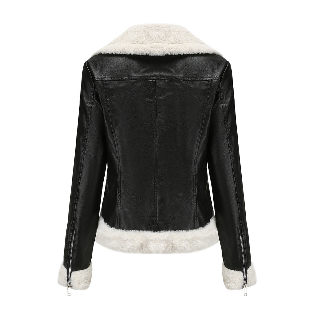 Autumn and winter fleece leather women's warm long-sleeved lapel coat jacket - MERGE.DAY.1.FREESTYLE