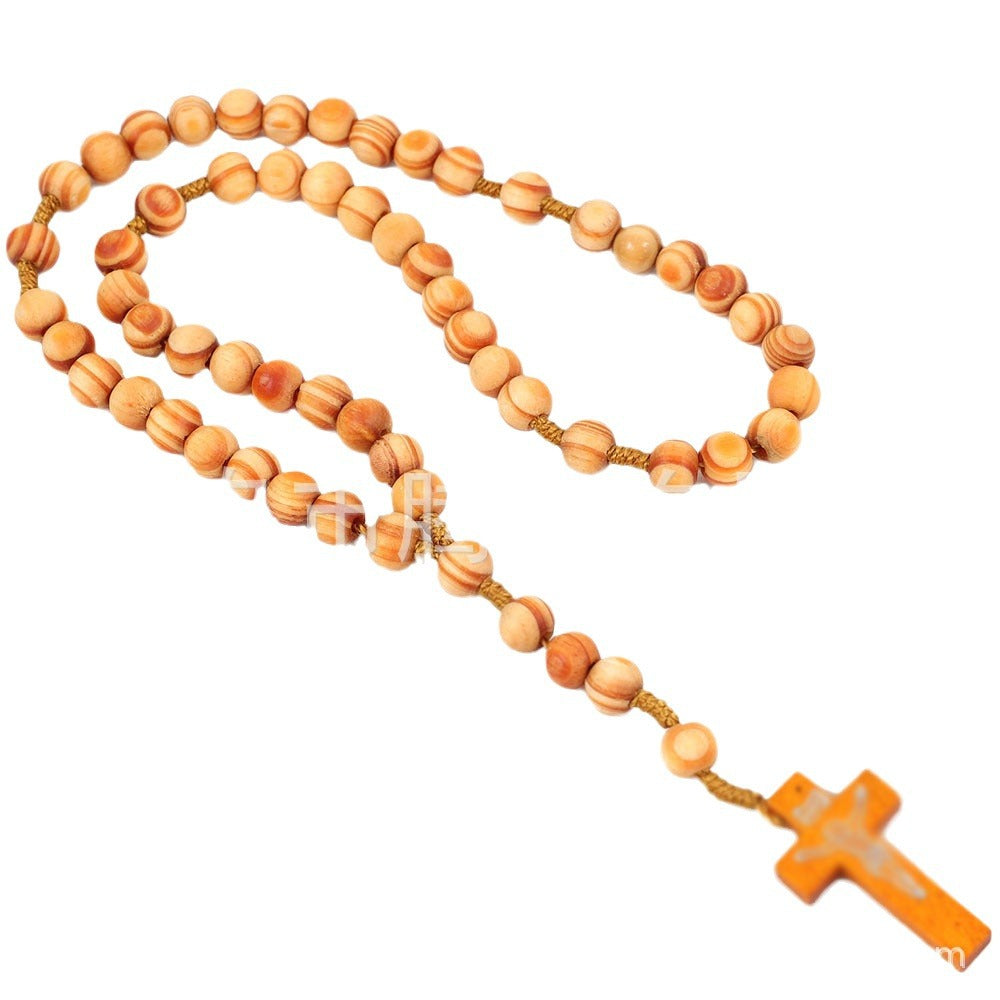 rosary necklace wooden beads cross necklace - MERGE.DAY.1.FREESTYLE