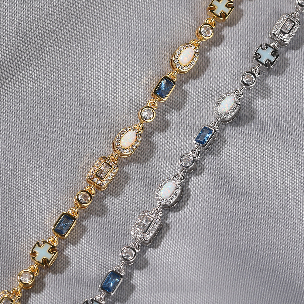 6mm blue colored gemstone bracelet with diamonds - MERGE.DAY.1.FREESTYLE