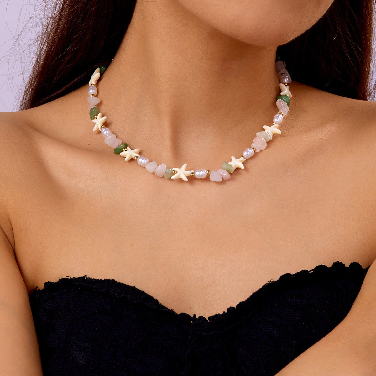 starfish necklace pearl multi-layer stacking necklace - MERGE.DAY.1.FREESTYLE
