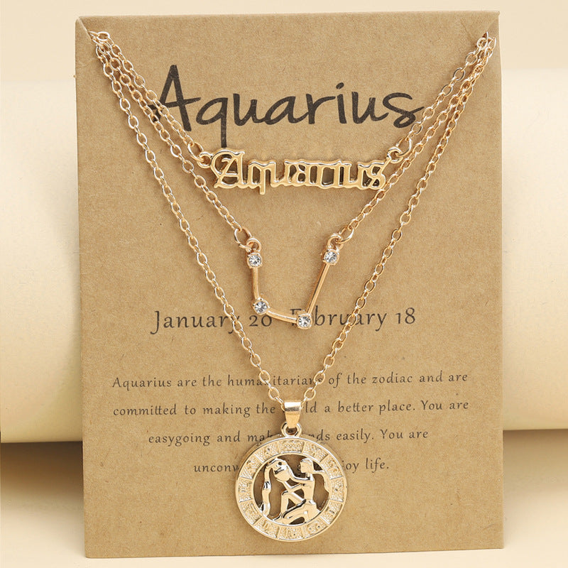 Zodiac Necklace Vintage English Star Image Pendant Three Piece Jewelry Set - MERGE.DAY.1.FREESTYLE