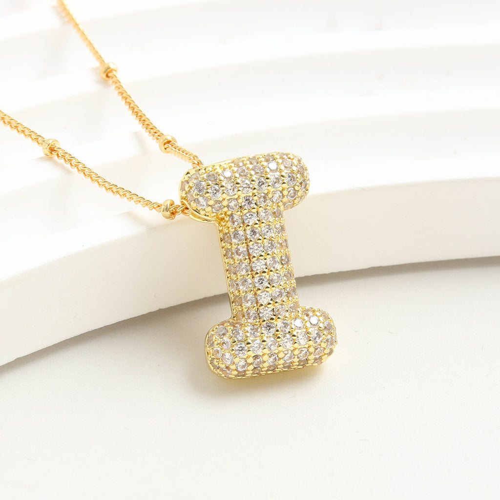 Bubble Initial Necklace 14k Gold Plated Cubic Zirconia - MERGE.DAY.1.FREESTYLE