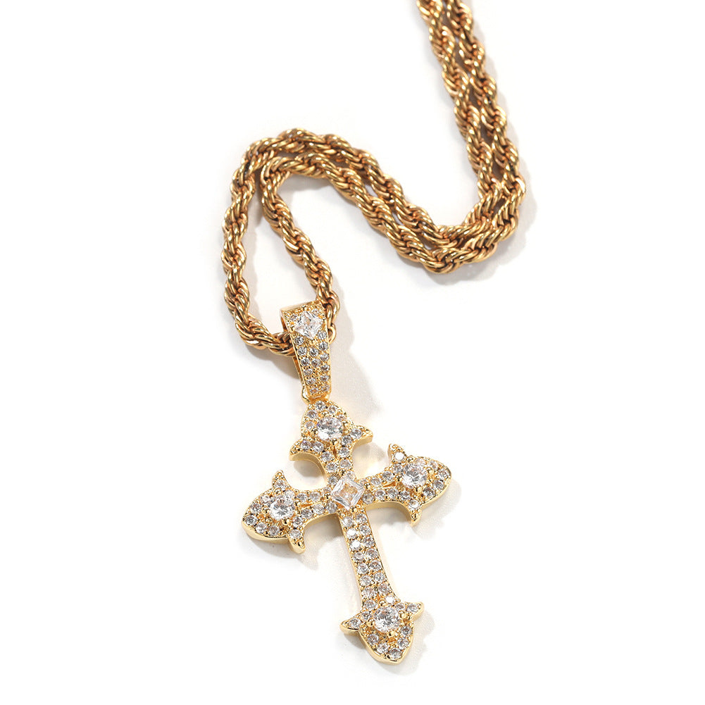 Hip-Hop Diamond-Encrusted Zircon Cross Necklace - MERGE.DAY.1.FREESTYLE