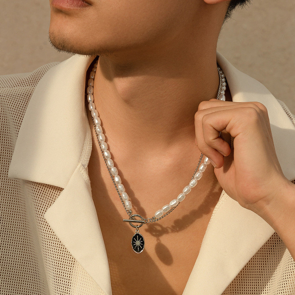 Oval sun OT buckle pearl necklace - MERGE.DAY.1.FREESTYLE