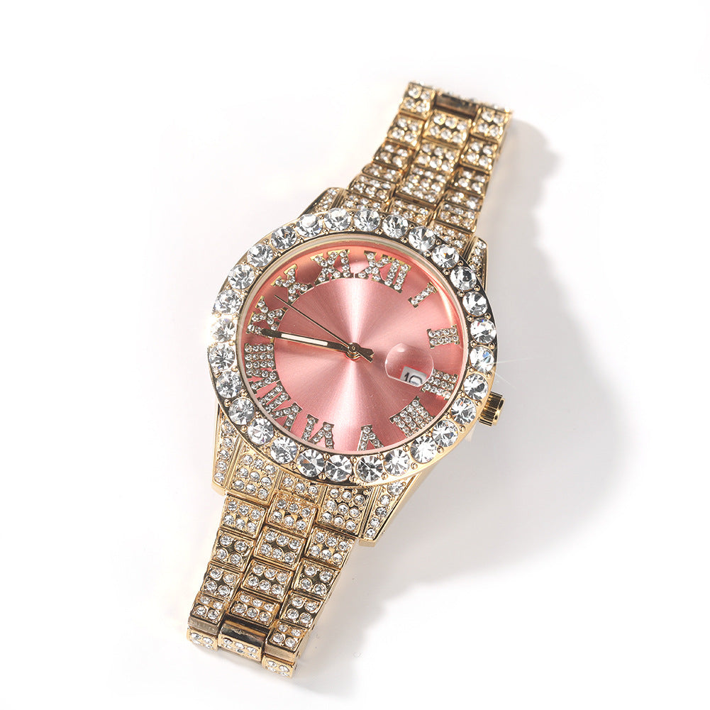 Hip-hop watch with Roman numerals and diamonds, large dial - MERGE.DAY.1.FREESTYLE