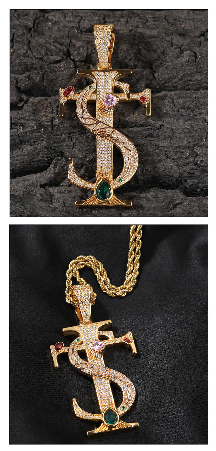 Hip-hop colored zircon TS cross necklace - MERGE.DAY.1.FREESTYLE