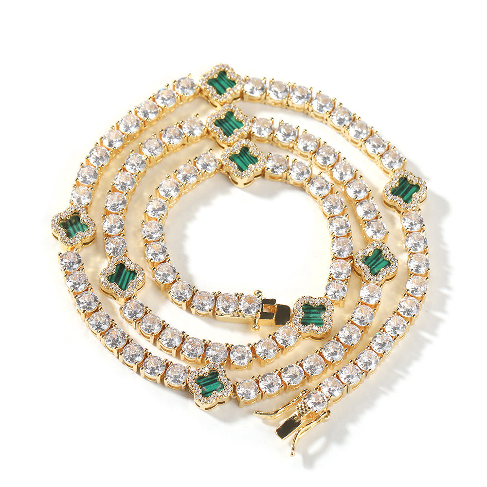 Hip-hop four-leaf clover diamond tennis chain necklace bracelet - MERGE.DAY.1.FREESTYLE