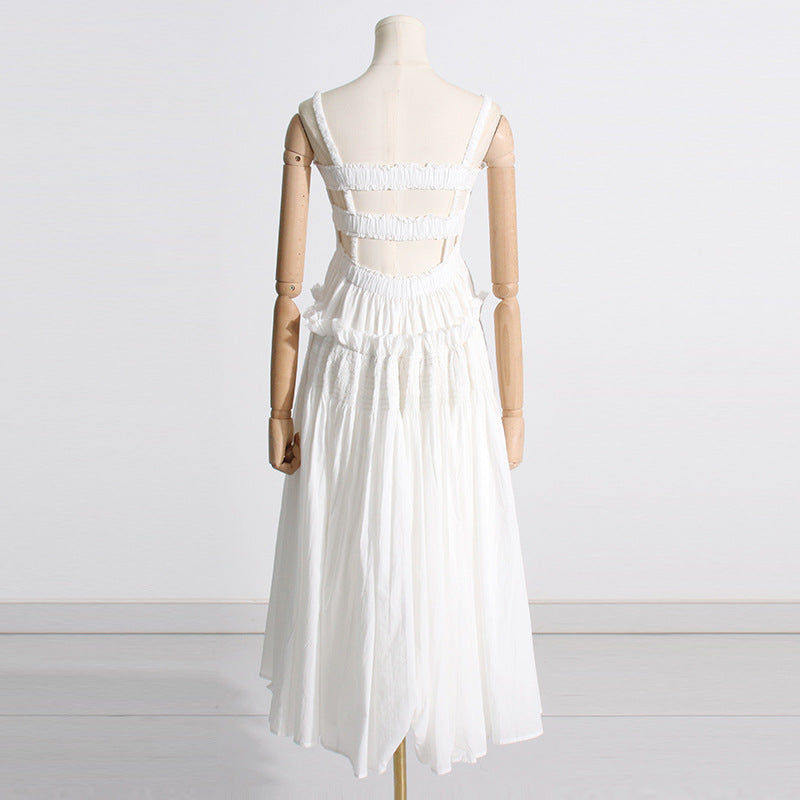 Pleated suspender long solid color full skirt dress - MERGE.DAY.1.FREESTYLE