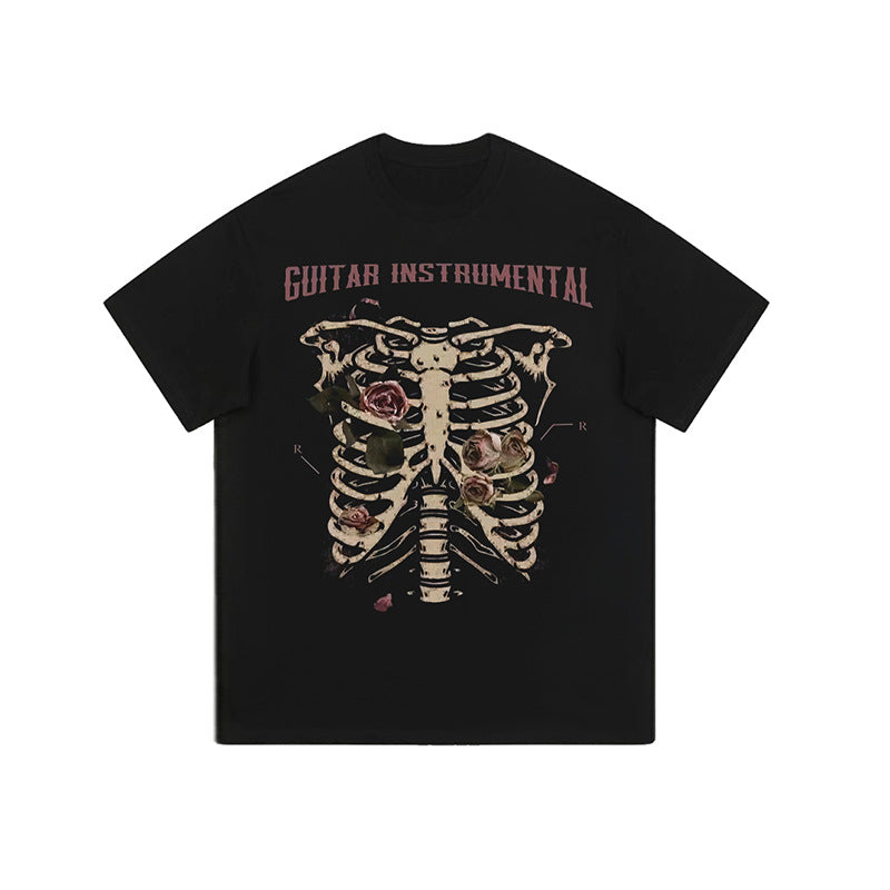 Rose skull print hip-hop T-shirt - MERGE.DAY.1.FREESTYLE