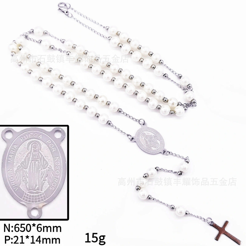 rosary necklace 6mm cross necklace - MERGE.DAY.1.FREESTYLE