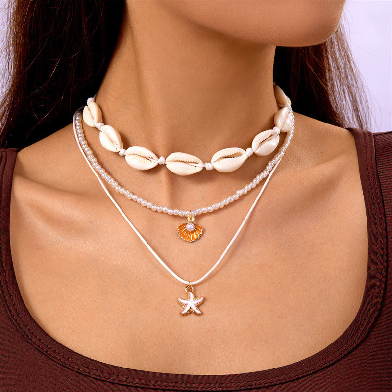 starfish necklace pearl multi-layer stacking necklace - MERGE.DAY.1.FREESTYLE