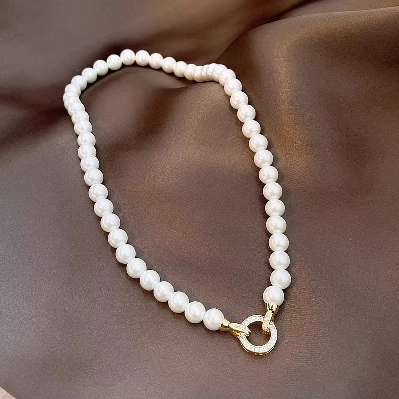 day collar large pearl inlaid zircon necklace - MERGE.DAY.1.FREESTYLE