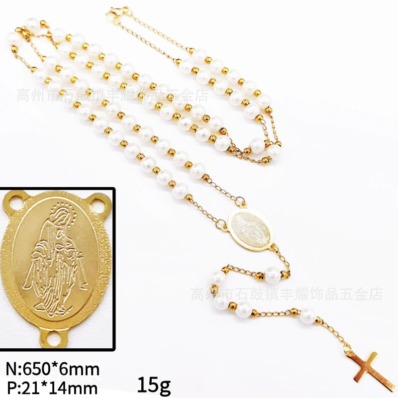 rosary necklace 6mm cross necklace - MERGE.DAY.1.FREESTYLE
