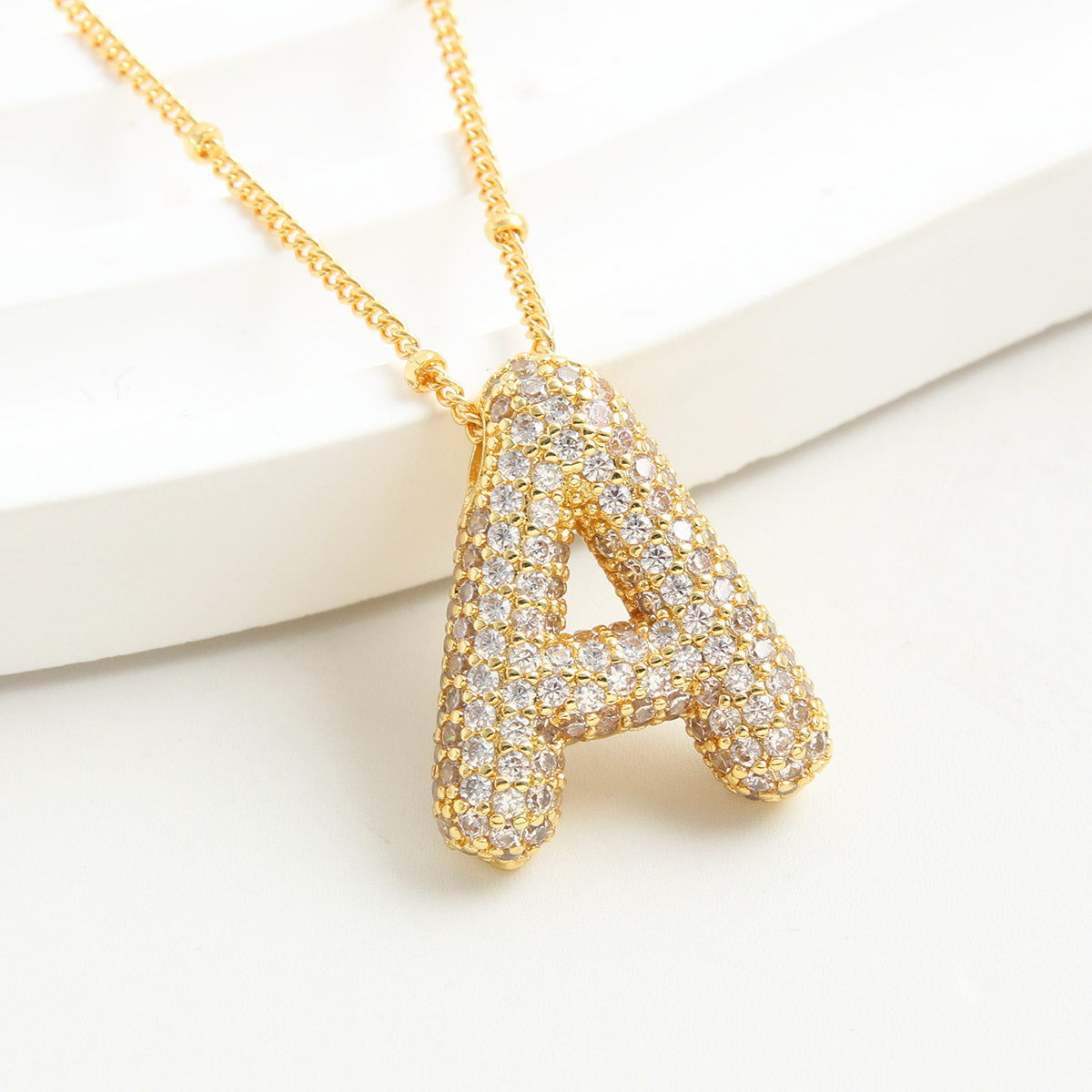 Bubble Initial Necklace 14k Gold Plated Cubic Zirconia - MERGE.DAY.1.FREESTYLE