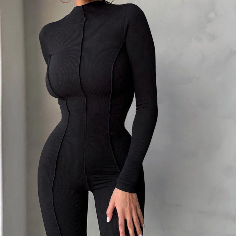 Women's high collar tight high waist casual solid color sports jumpsuit for women - MERGE.DAY.1.FREESTYLE