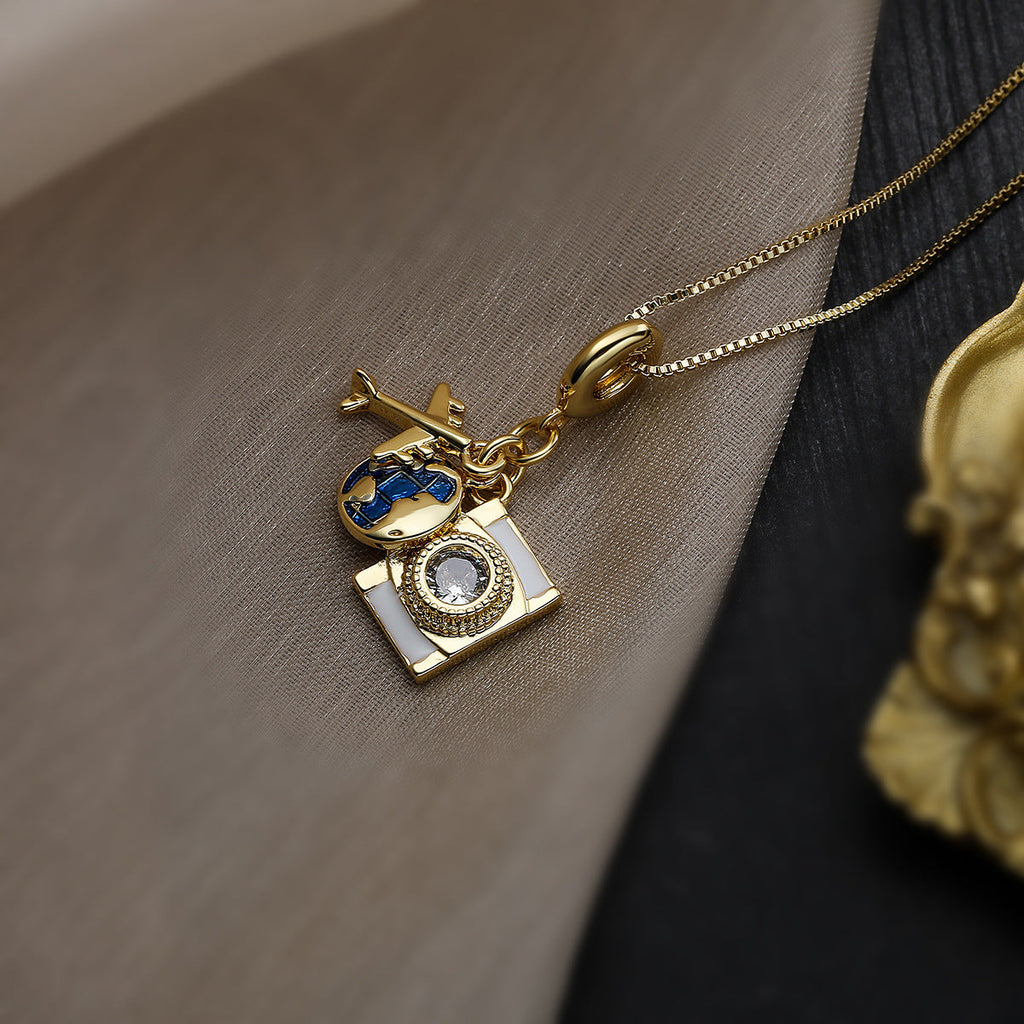 Zircon Camera Passport Pendant Necklace - MERGE.DAY.1.FREESTYLE
