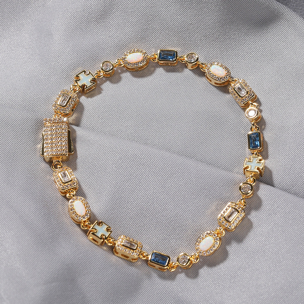 6mm blue colored gemstone bracelet with diamonds - MERGE.DAY.1.FREESTYLE
