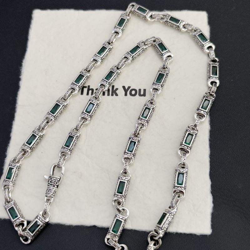 Tang pattern inlaid rectangular zircon necklace - MERGE.DAY.1.FREESTYLE