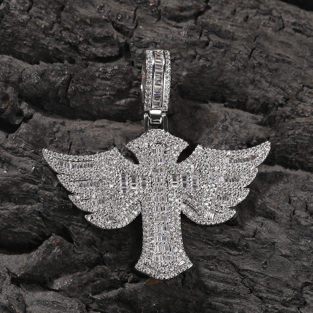 Angel Wings Cross Diamond Pendant - MERGE.DAY.1.FREESTYLE