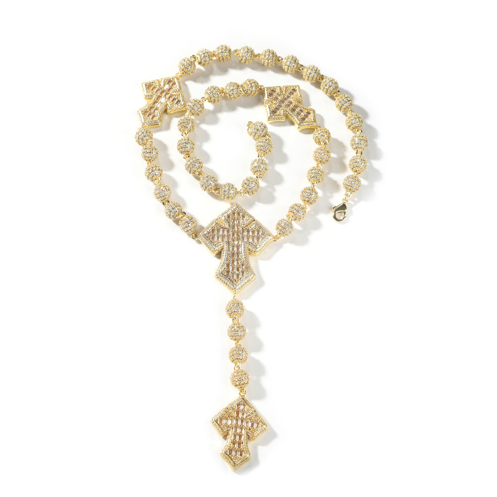 Hip Hop Beaded Zirconia Cross Necklace - MERGE.DAY.1.FREESTYLE