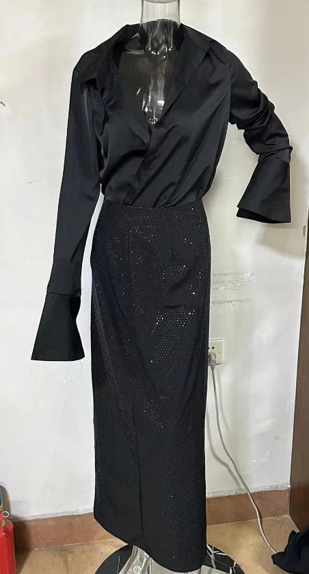 Fashionable and elegant hot diamond slit hip skirt suit - MERGE.DAY.1.FREESTYLE