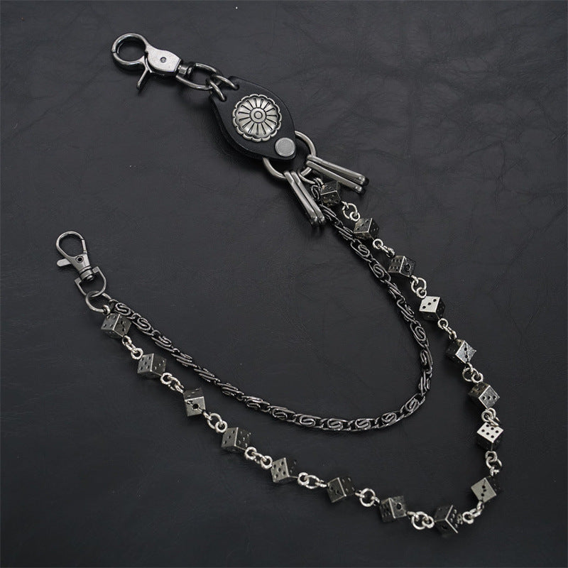 Carved leather dice vintage double-layer trouser chain waist chain - MERGE.DAY.1.FREESTYLE