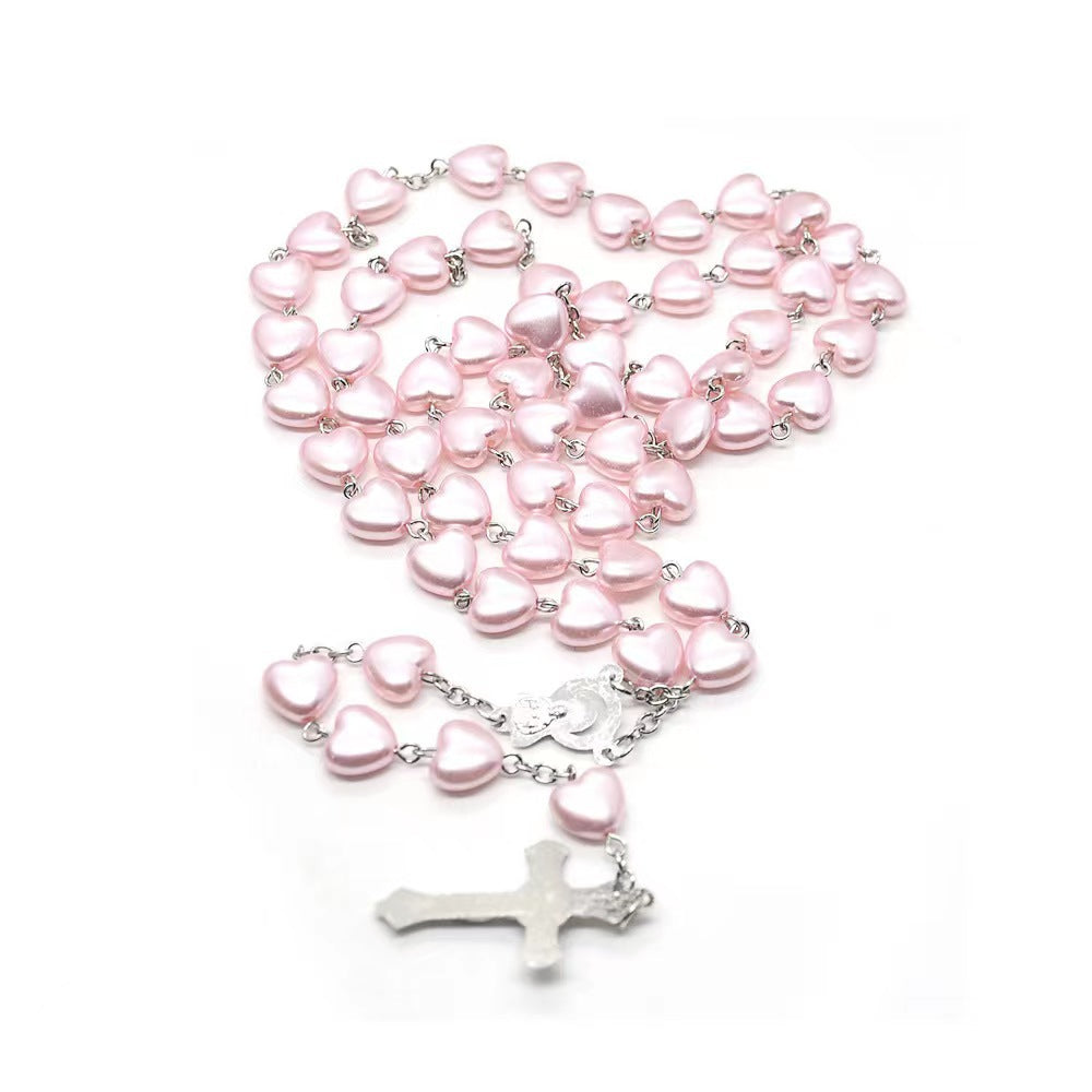 Heart-shaped pink rosary necklace - MERGE.DAY.1.FREESTYLE