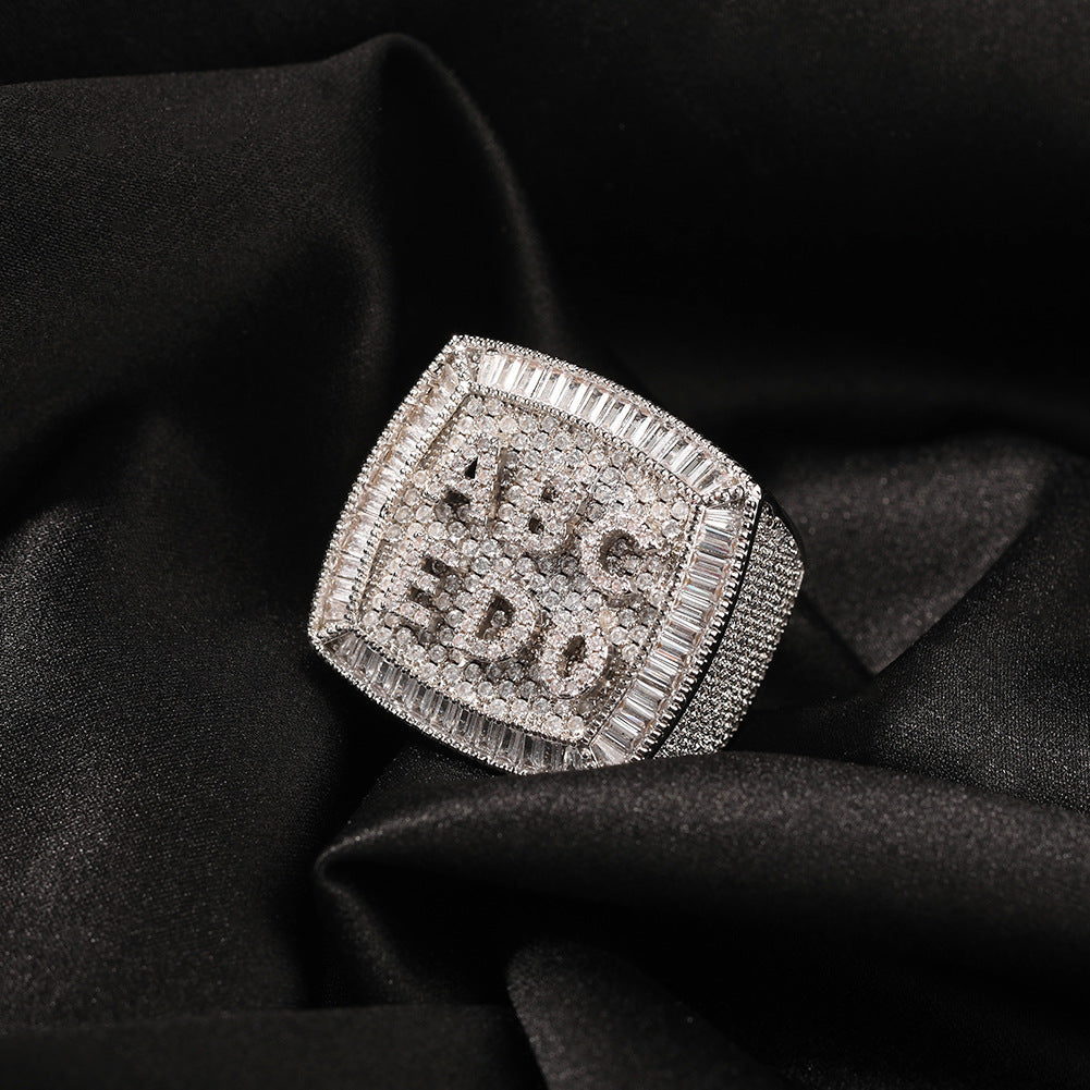 Hip-hop diamond-encrusted zircon DIY letter square ring - MERGE.DAY.1.FREESTYLE