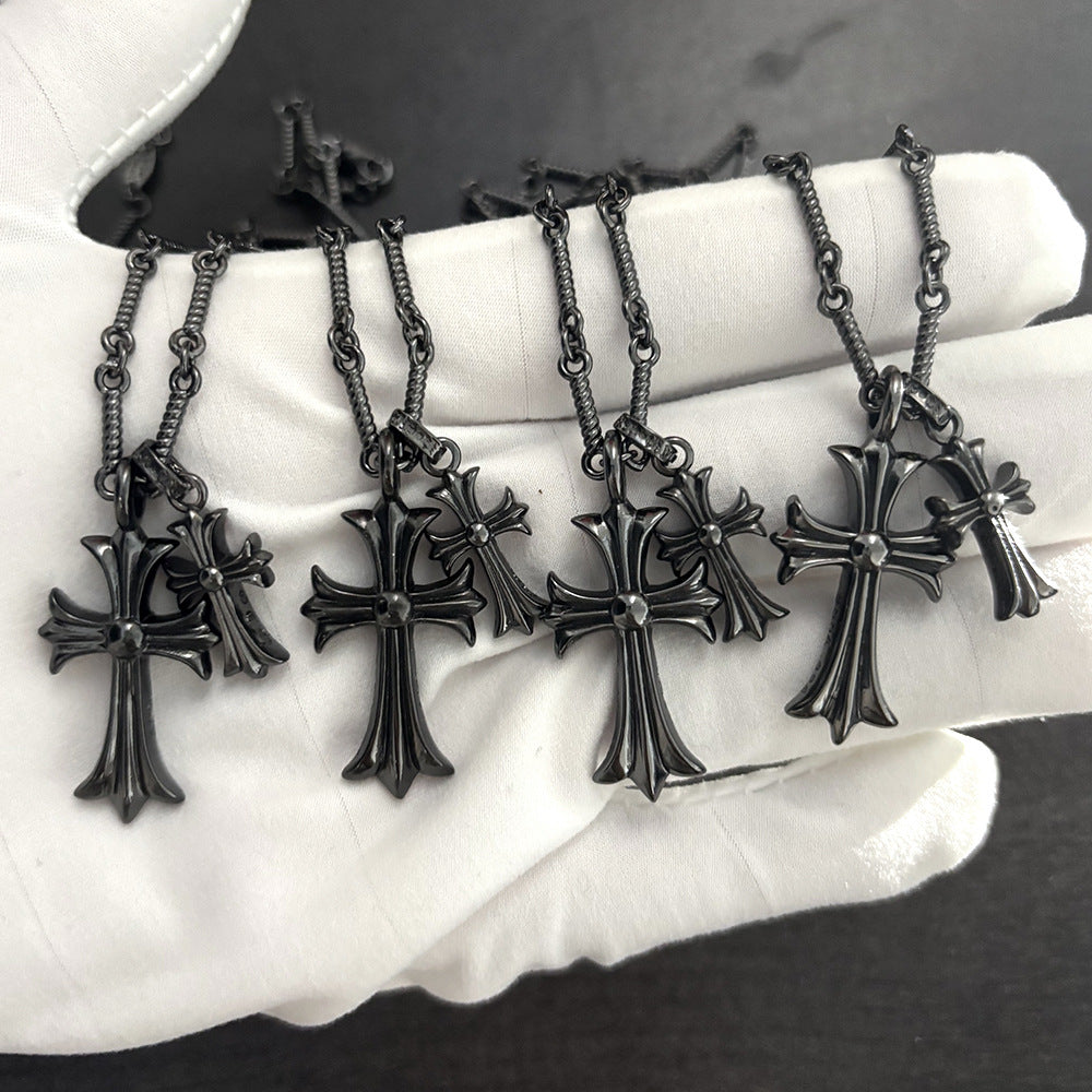 black double cross diamond Bamboo necklace - MERGE.DAY.1.FREESTYLE