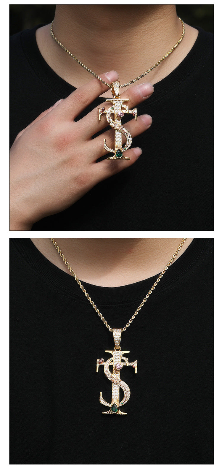 Hip-hop colored zircon TS cross necklace - MERGE.DAY.1.FREESTYLE