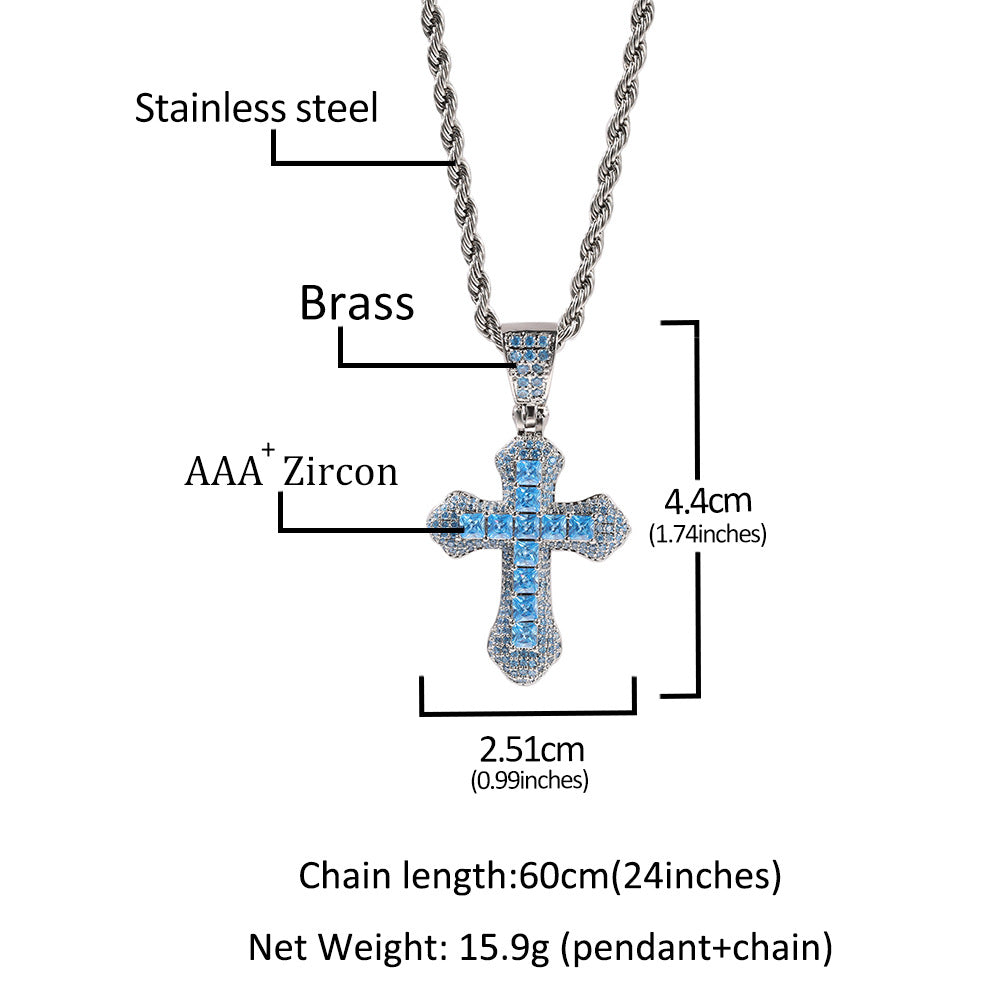 Blue Zircon Cross Hip-hop Necklace - MERGE.DAY.1.FREESTYLE